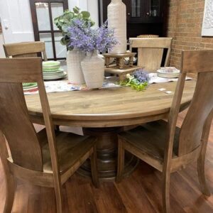 Solid Maple Wood 60" Round Table in Sandstone Color Finish With 4 Chairs