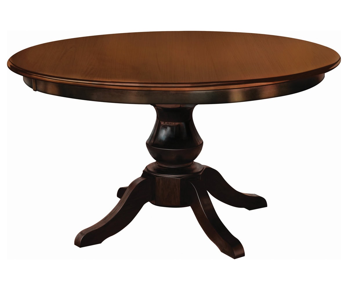 denver solid wood single pedestal round dining table in brown maple
